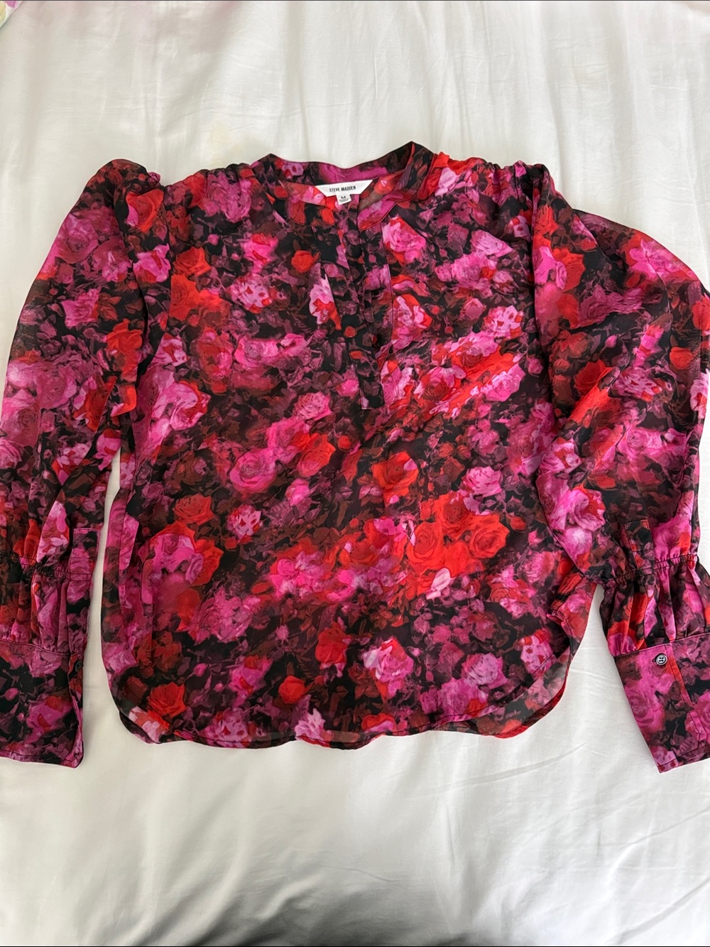 Steve Madden Floral Long Sleeve Blouse - Pink & Red